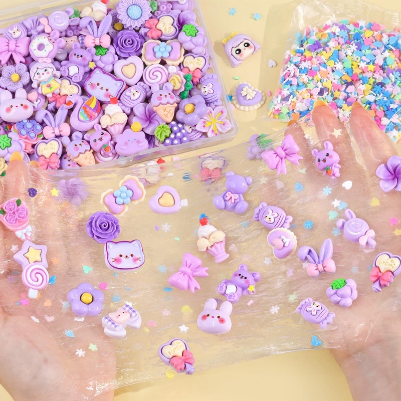 Glitzest 100PCS TINKRSTUFF Purple Slime Charms Cute Flatback Resin Charms for Slime, Random Kawaii Decoden Charm for Embellishments Phone Junk Case Charms Bulk, Hairpins Scrapbooking Crafting & DIY Decoration - Image 5